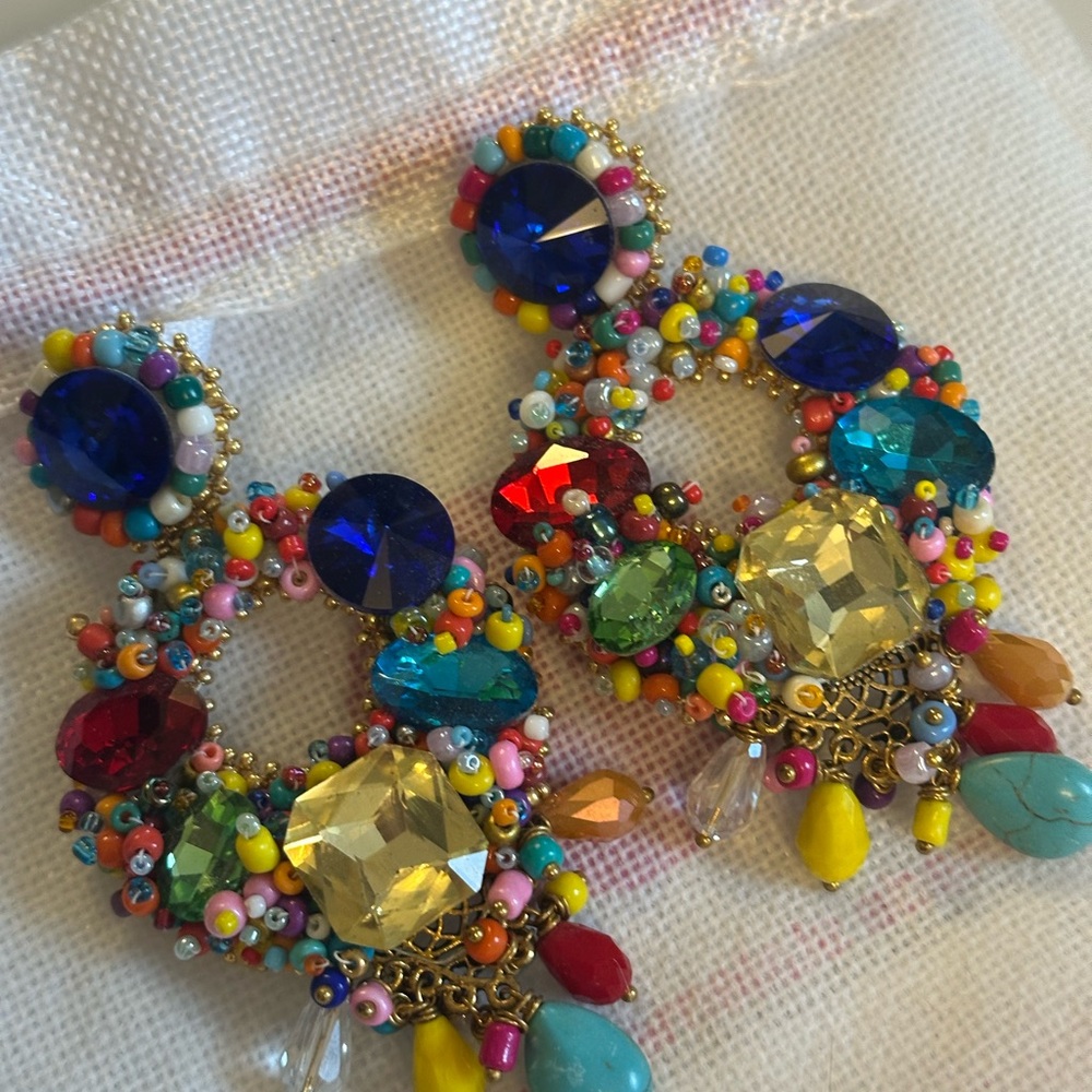 Colorful Beaded Statement Clip-On Earrings